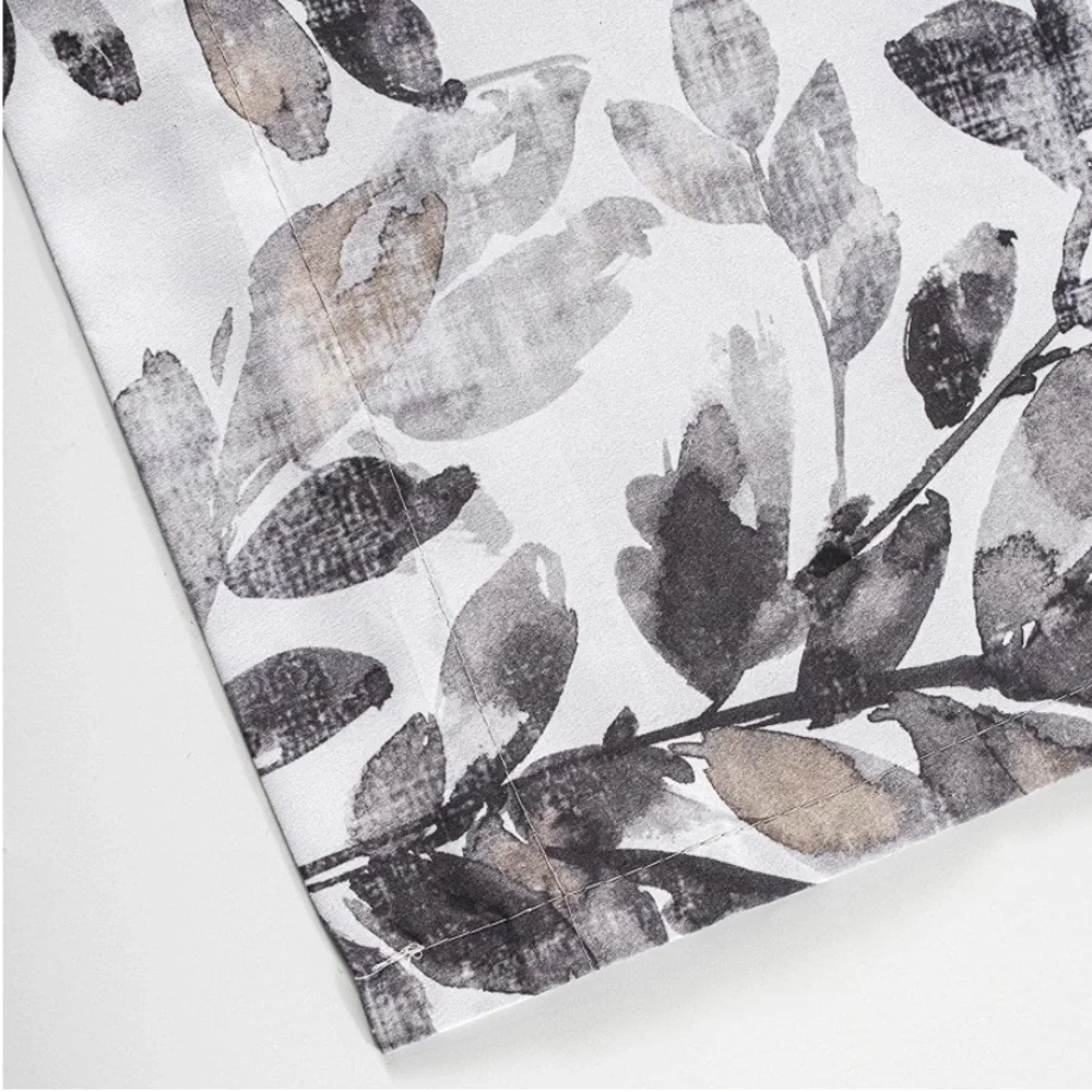 Luxury Home | Chic Farmhouse Grey & White Heathered Leaf Print Window Valence